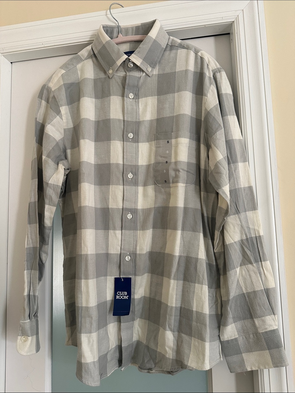 Club Room Gray and White Check Button-Up Shirt